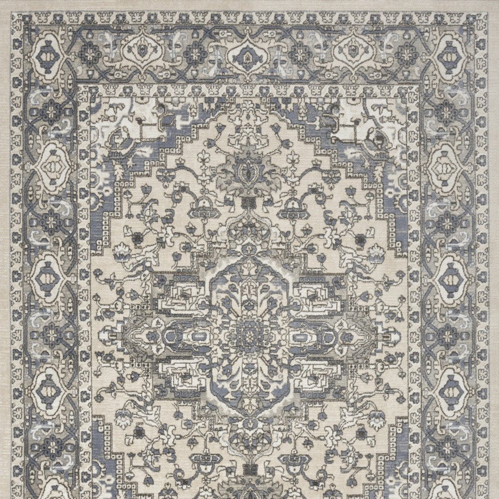 9' X 12' Cream Floral Power Loom Area Rug
